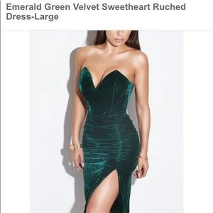 Velvet strapless green JLUX Label dress